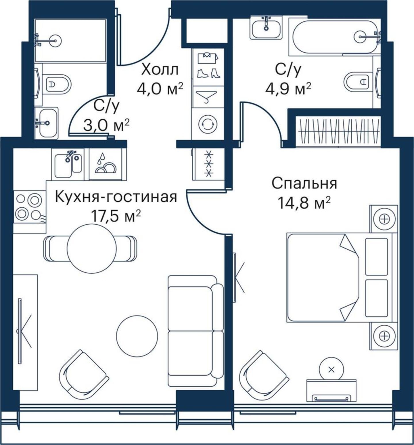 3-комнатная квартира в ЖК Миловидное на 17 этаже в 3 секции. Сдача в 1 кв. 2024 г.