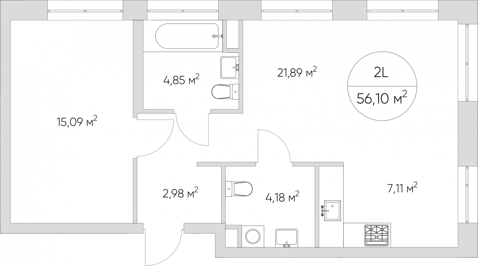 1-комнатная квартира в ЖК Symphony 34 на 28 этаже в 1 секции. Сдача в 2 кв. 2025 г.