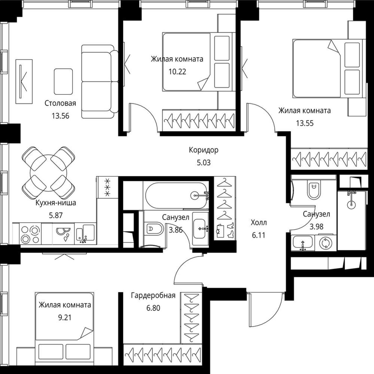 3-комнатная квартира с отделкой в Клубный дом Bogenhouse на 5 этаже в правое кры секции. Дом сдан.