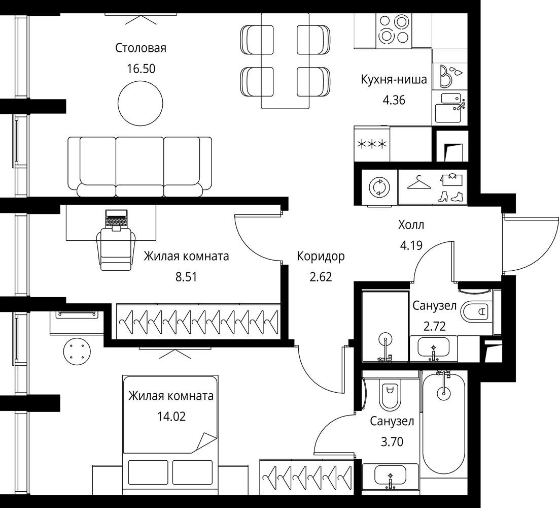 2-комнатная квартира с отделкой в ЖК City Bay на 22 этаже в 1 секции. Сдача в 4 кв. 2023 г.