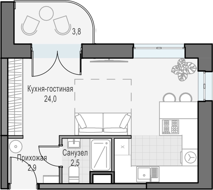 1-комнатная квартира (Студия) с отделкой в ЖК City Bay на 32 этаже в 1 секции. Сдача в 3 кв. 2026 г.