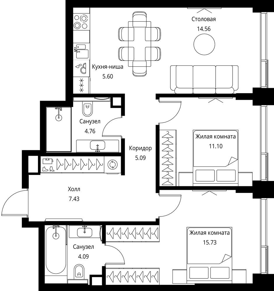 1-комнатная квартира с отделкой в ЖК City Bay на 16 этаже в 1 секции. Сдача в 3 кв. 2025 г.