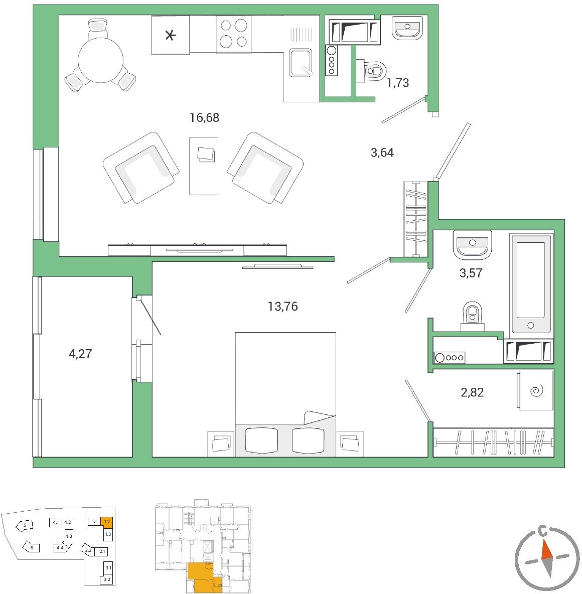 1-комнатная квартира с отделкой в ЖК City Bay на 49 этаже в 1 секции. Сдача в 3 кв. 2025 г.