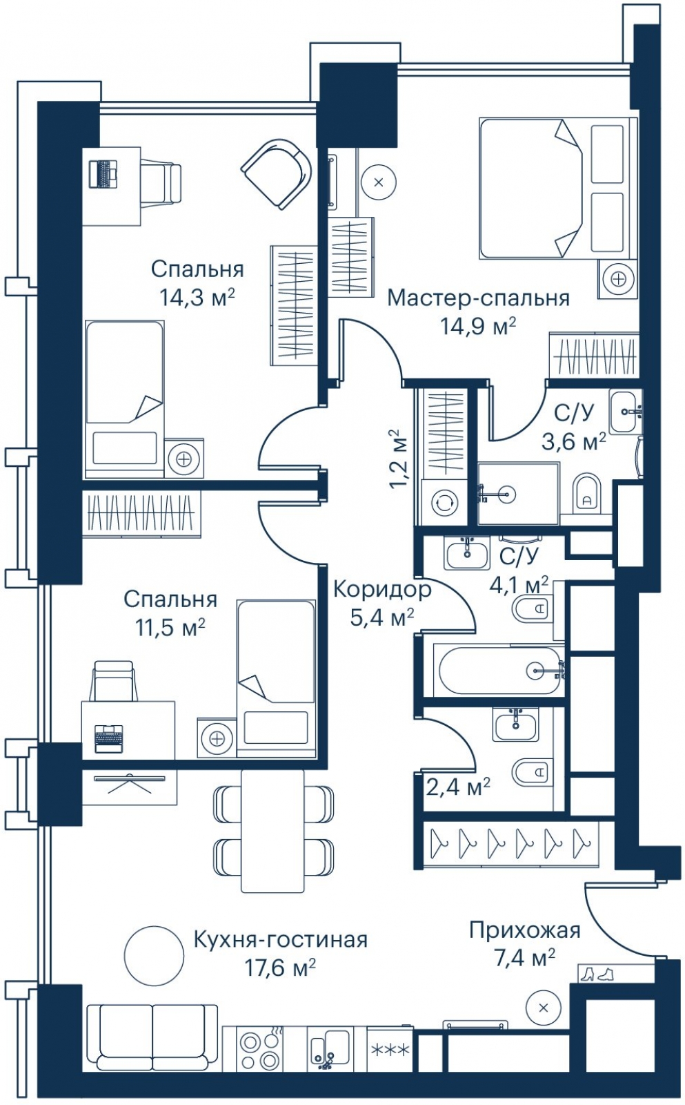 2-комнатная квартира в ЖК Михалковский на 2 этаже в 4 секции. Сдача в 3 кв. 2024 г.