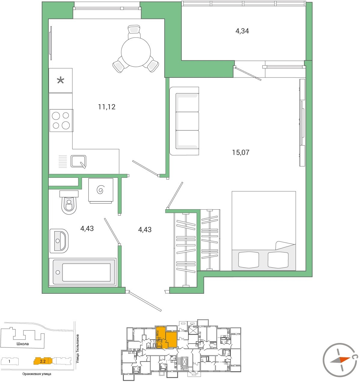 1-комнатная квартира с отделкой в ЖК City Bay на 40 этаже в 1 секции. Сдача в 3 кв. 2025 г.
