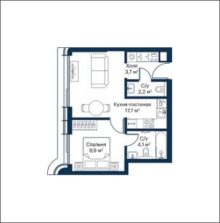 1-комнатная квартира в ЖК Михалковский на 3 этаже в 2 секции. Сдача в 3 кв. 2024 г.