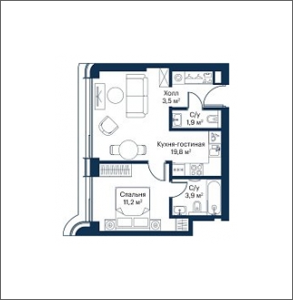 1-комнатная квартира (Студия) с отделкой в ЖК City Bay на 20 этаже в 1 секции. Сдача в 3 кв. 2026 г.