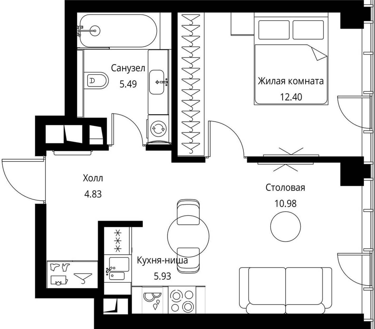 2-комнатная квартира в ЖК Symphony 34 на 28 этаже в 1 секции. Сдача в 2 кв. 2025 г.