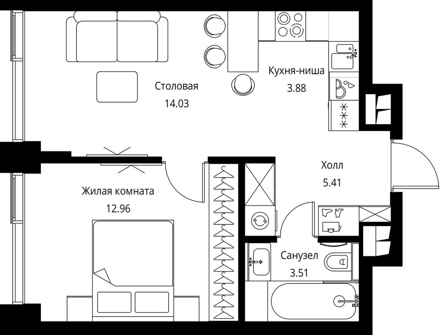 1-комнатная квартира с отделкой в ЖК Бунинские кварталы на 11 этаже в 2 секции. Сдача в 2 кв. 2026 г.