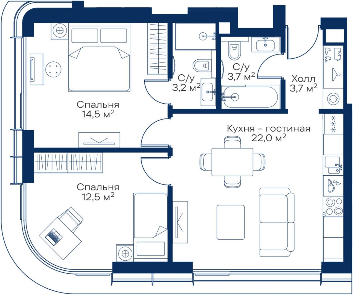 3-комнатная квартира с отделкой в ЖК City Bay на 16 этаже в 1 секции. Сдача в 3 кв. 2026 г.