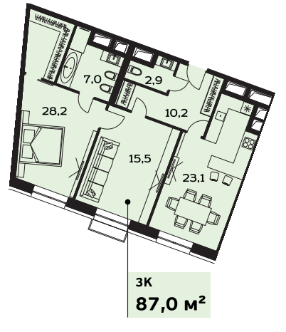 2-комнатная квартира с отделкой в ЖК Новые Ватутинки. Центральный на 8 этаже в 2 секции. Сдача в 1 кв. 2024 г.