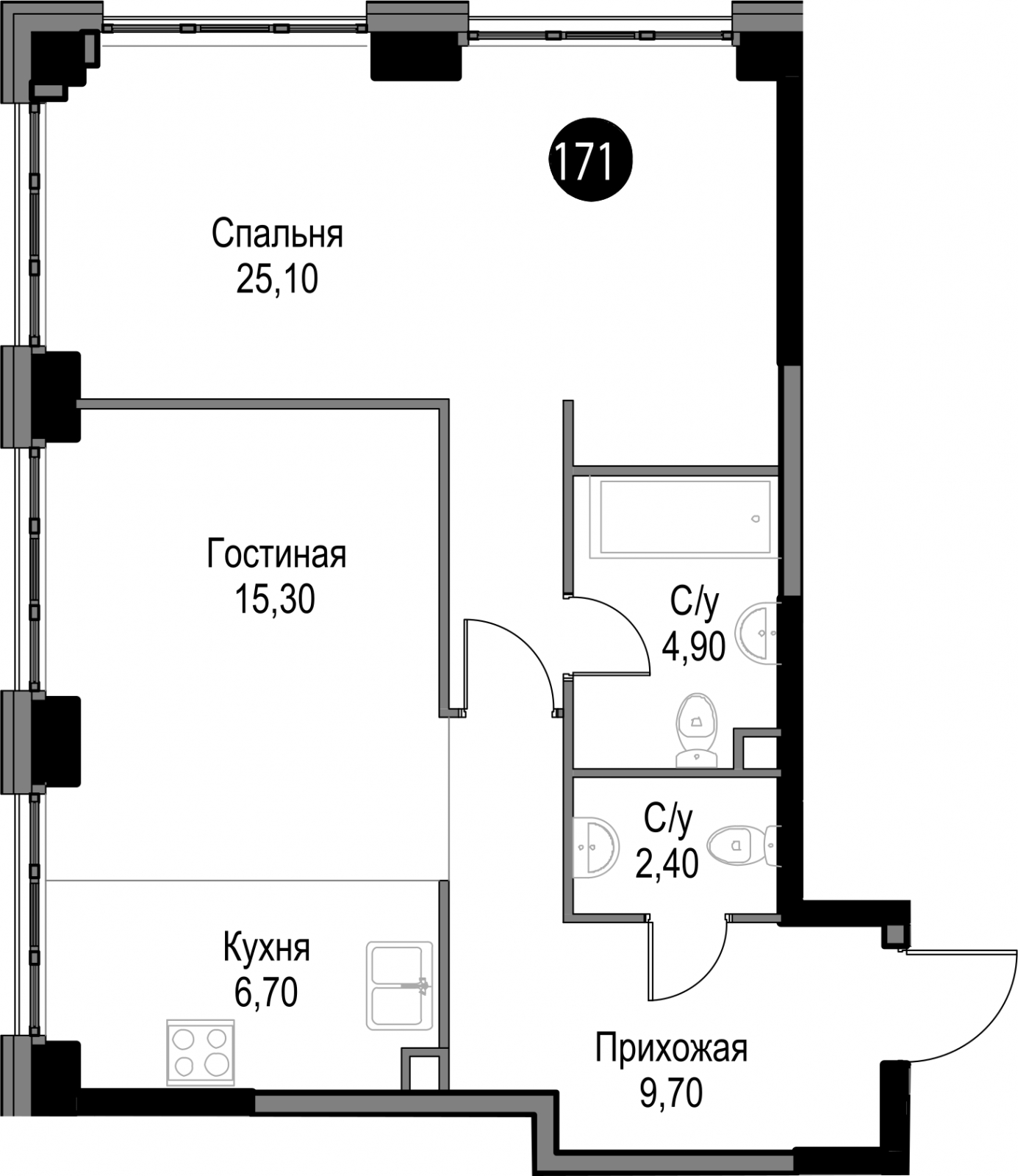 1-комнатная квартира в ЖК Symphony 34 на 32 этаже в 1 секции. Сдача в 2 кв. 2025 г.