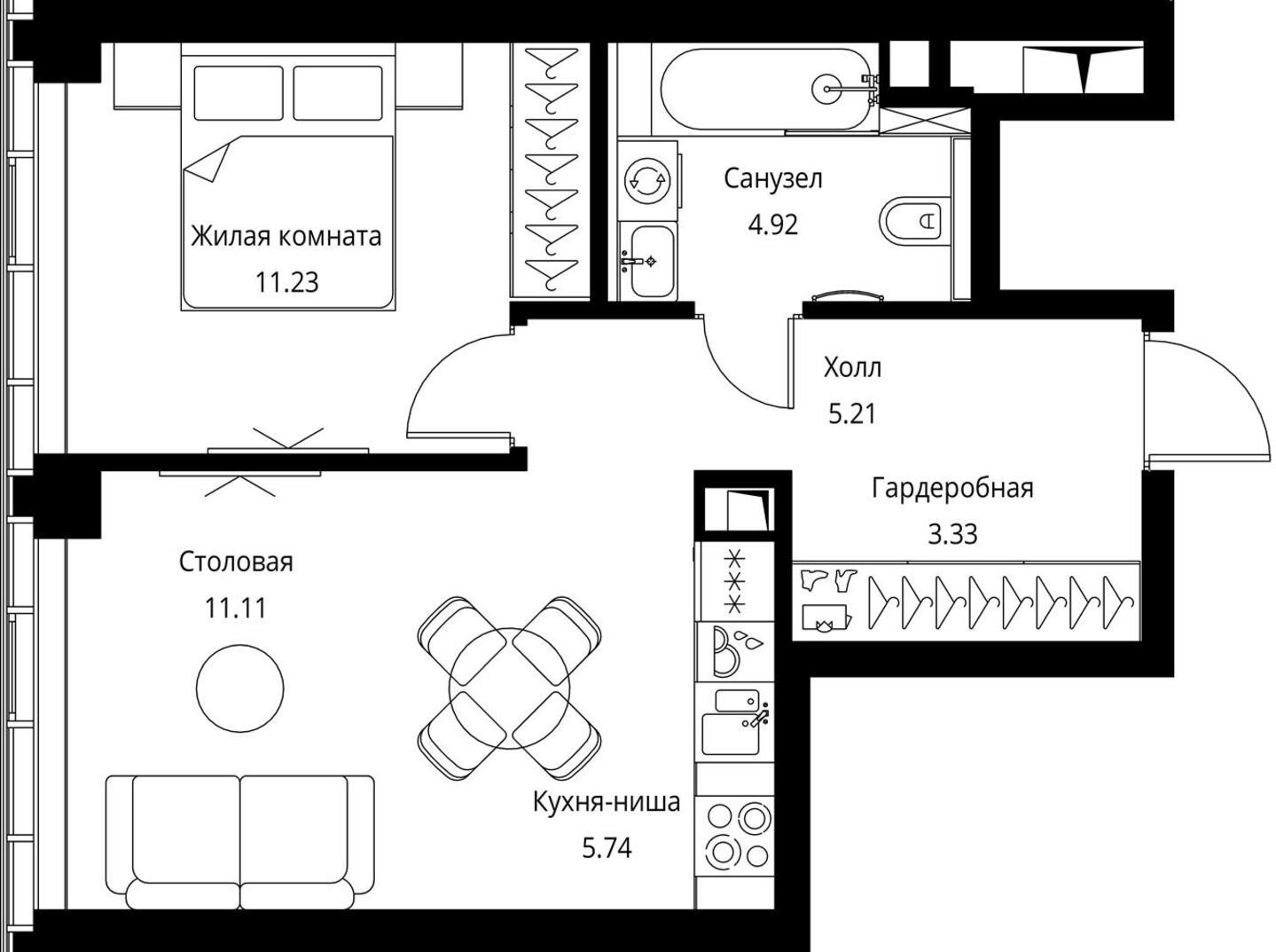 1-комнатная квартира в ЖК Symphony 34 на 20 этаже в 1 секции. Сдача в 2 кв. 2025 г.