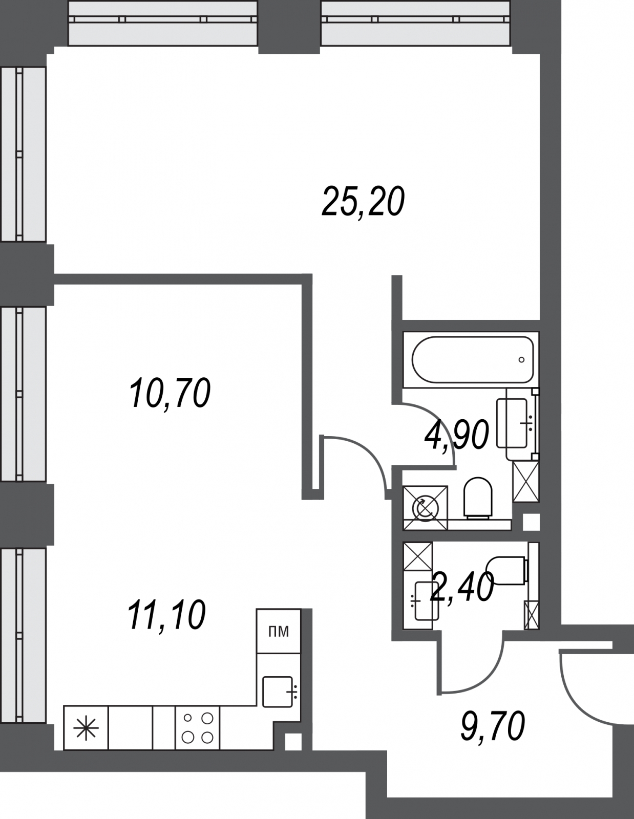 1-комнатная квартира в ЖК Symphony 34 на 23 этаже в 1 секции. Сдача в 2 кв. 2025 г.