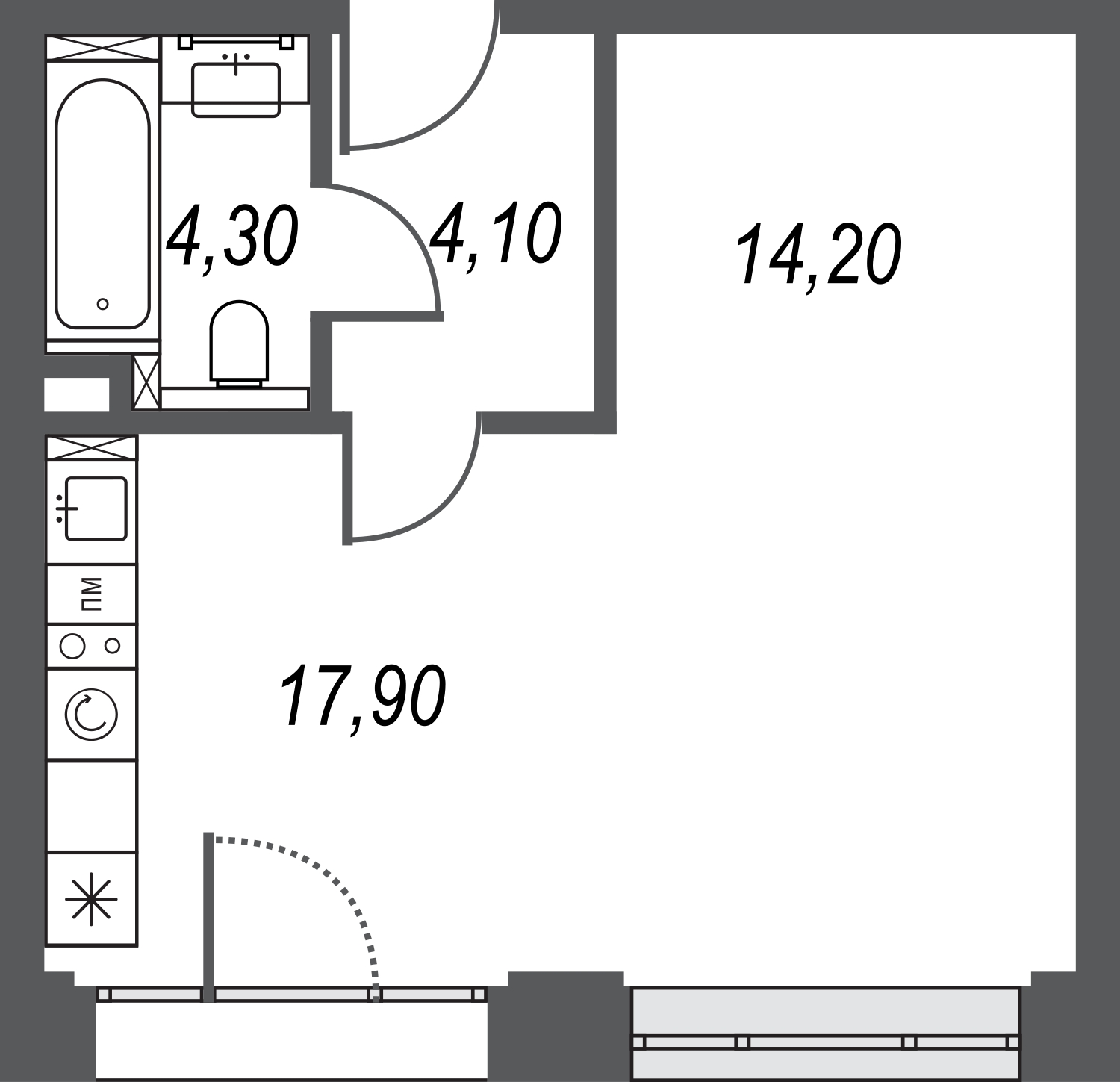 1-комнатная квартира в ЖК Symphony 34 на 31 этаже в 1 секции. Сдача в 2 кв. 2025 г.
