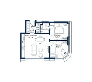 1-комнатная квартира (Студия) в ЖК HighWay на 19 этаже в 7 секции. Сдача в 4 кв. 2023 г.