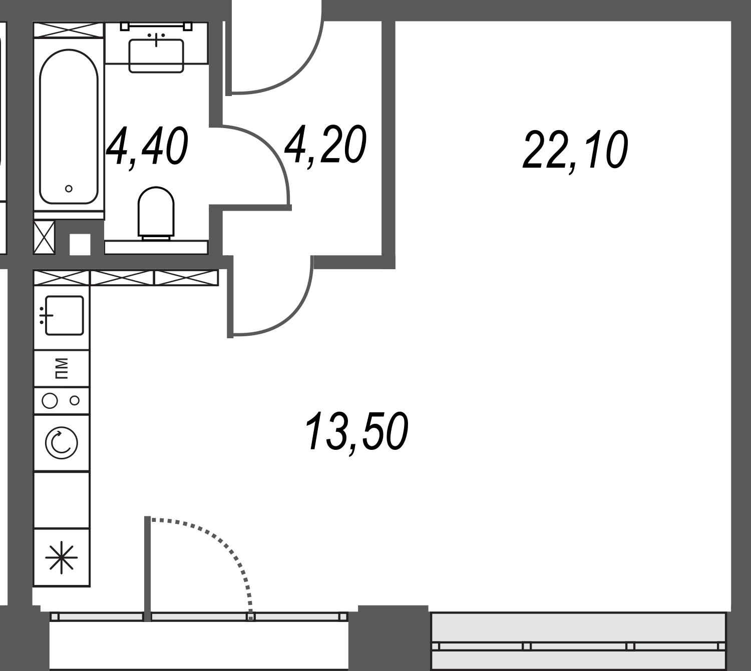 2-комнатная квартира в ЖК Symphony 34 на 39 этаже в 1 секции. Сдача в 2 кв. 2025 г.