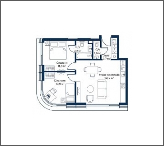 2-комнатная квартира с отделкой в ЖК City Bay на 4 этаже в 1 секции. Сдача в 3 кв. 2026 г.