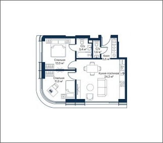 4-комнатная квартира в ЖК Symphony 34 на 49 этаже в 1 секции. Сдача в 2 кв. 2025 г.