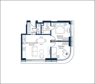 1-комнатная квартира в ЖК Symphony 34 на 5 этаже в 1 секции. Сдача в 2 кв. 2025 г.