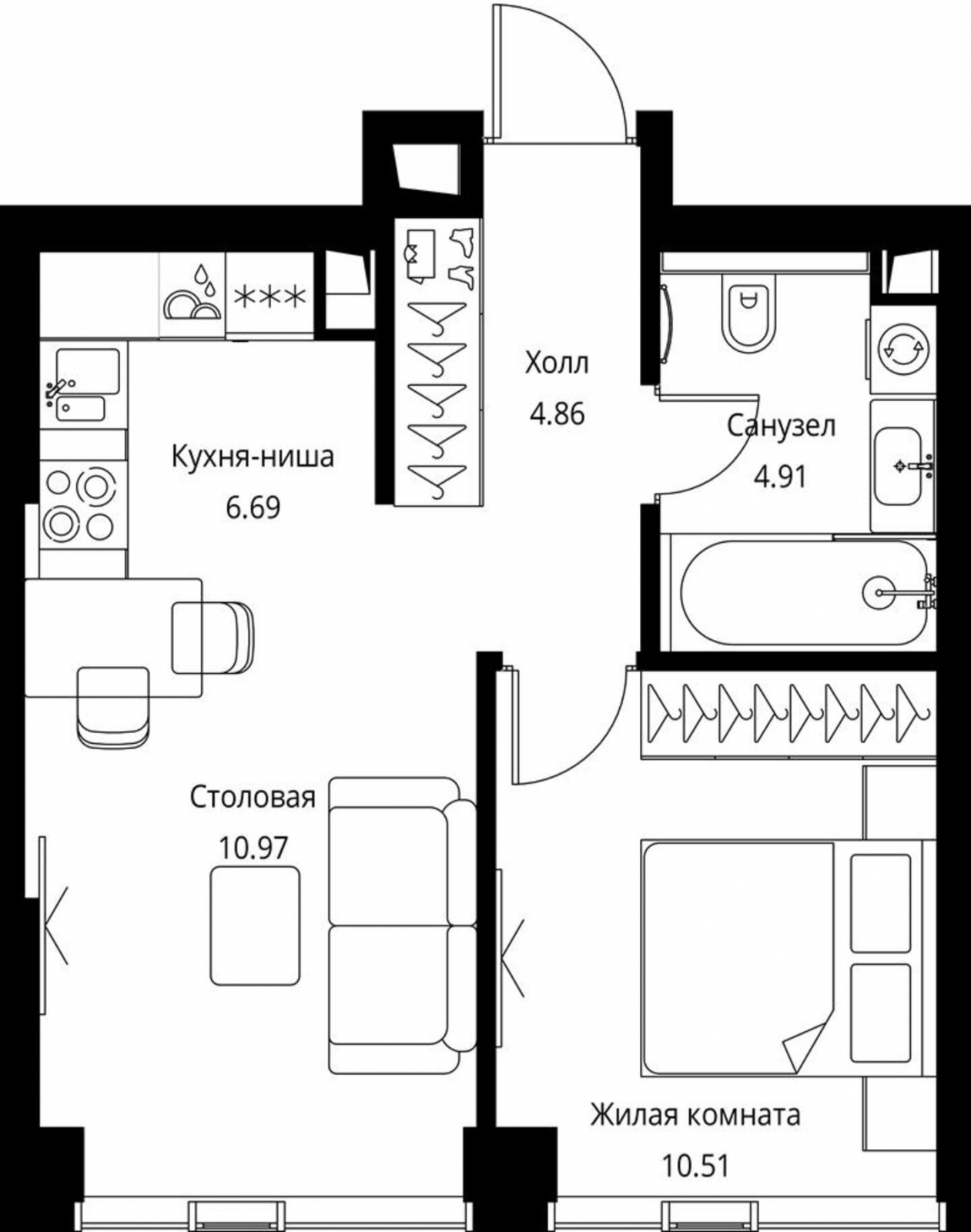 2-комнатная квартира с отделкой в ЖК City Bay на 52 этаже в 1 секции. Сдача в 2 кв. 2024 г.