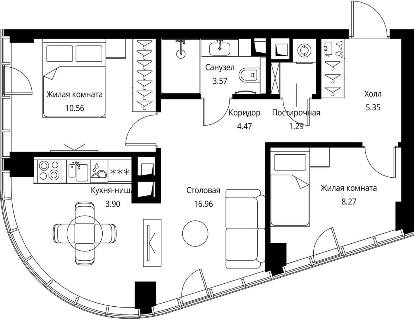1-комнатная квартира (Студия) с отделкой в ЖК City Bay на 37 этаже в 1 секции. Сдача в 3 кв. 2026 г.