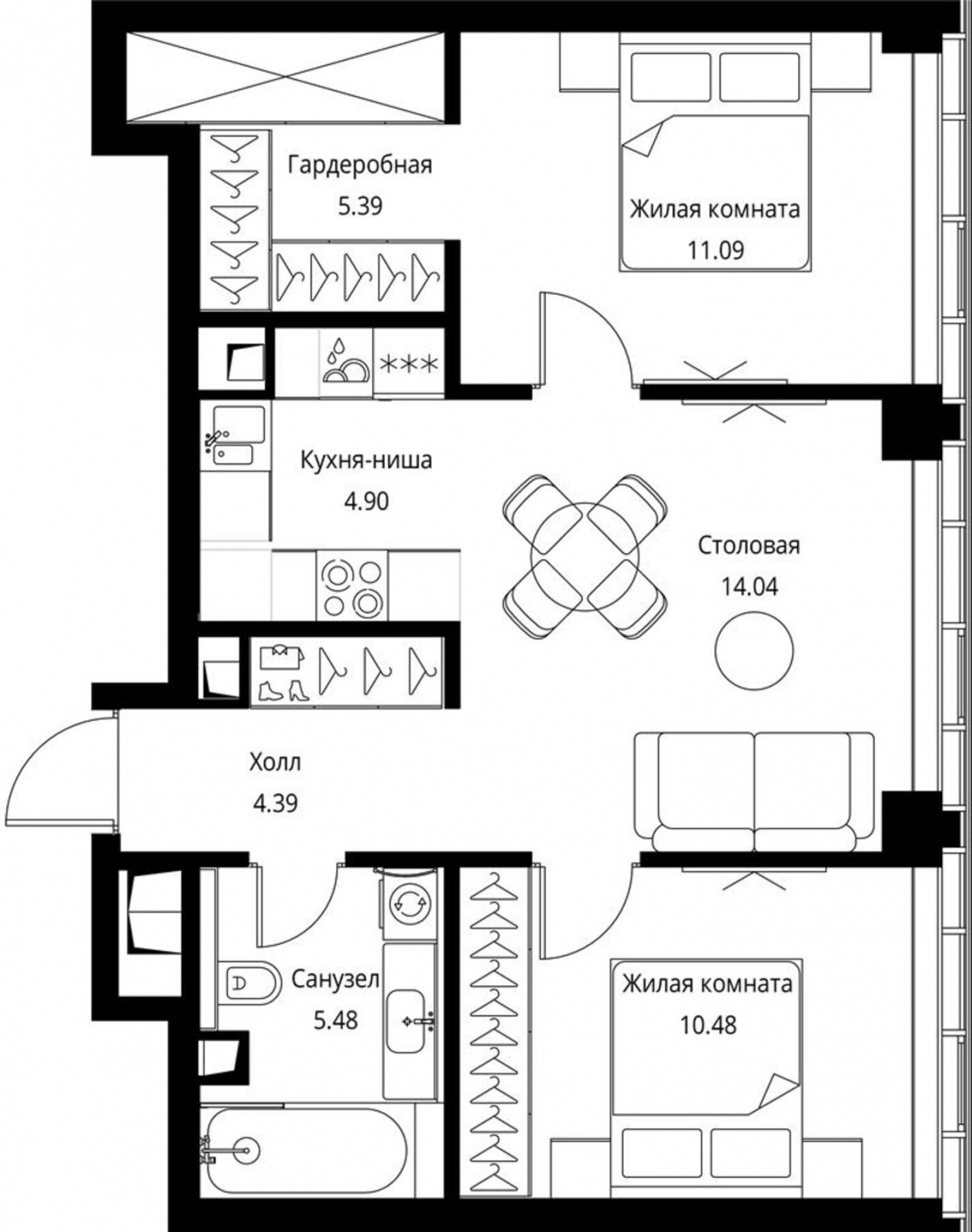 3-комнатная квартира в ЖК Symphony 34 на 26 этаже в 1 секции. Сдача в 2 кв. 2025 г.