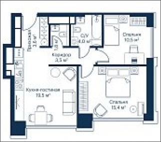 1-комнатная квартира (Студия) с отделкой в ЖК Бунинские кварталы на 10 этаже в 3 секции. Сдача в 2 кв. 2026 г.