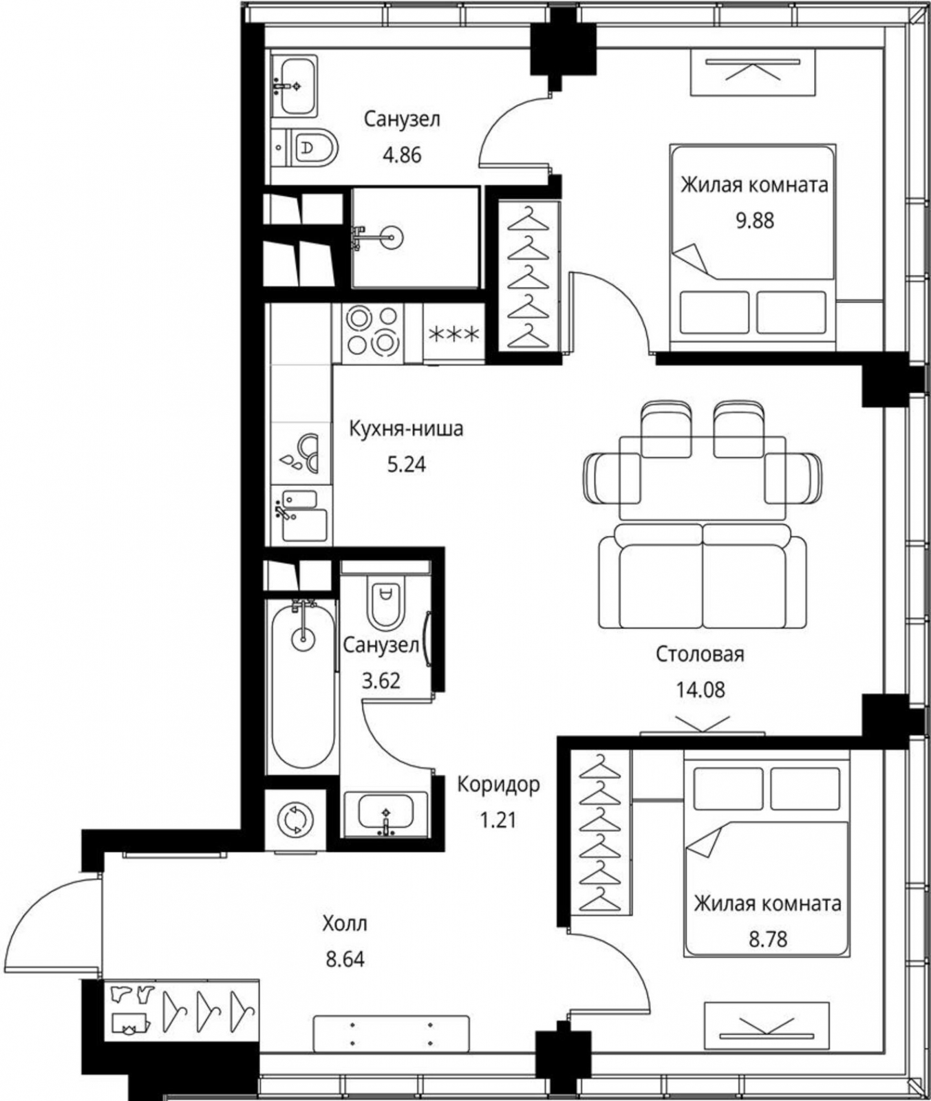 1-комнатная квартира с отделкой в ЖК Бунинские кварталы на 10 этаже в 3 секции. Сдача в 2 кв. 2026 г.