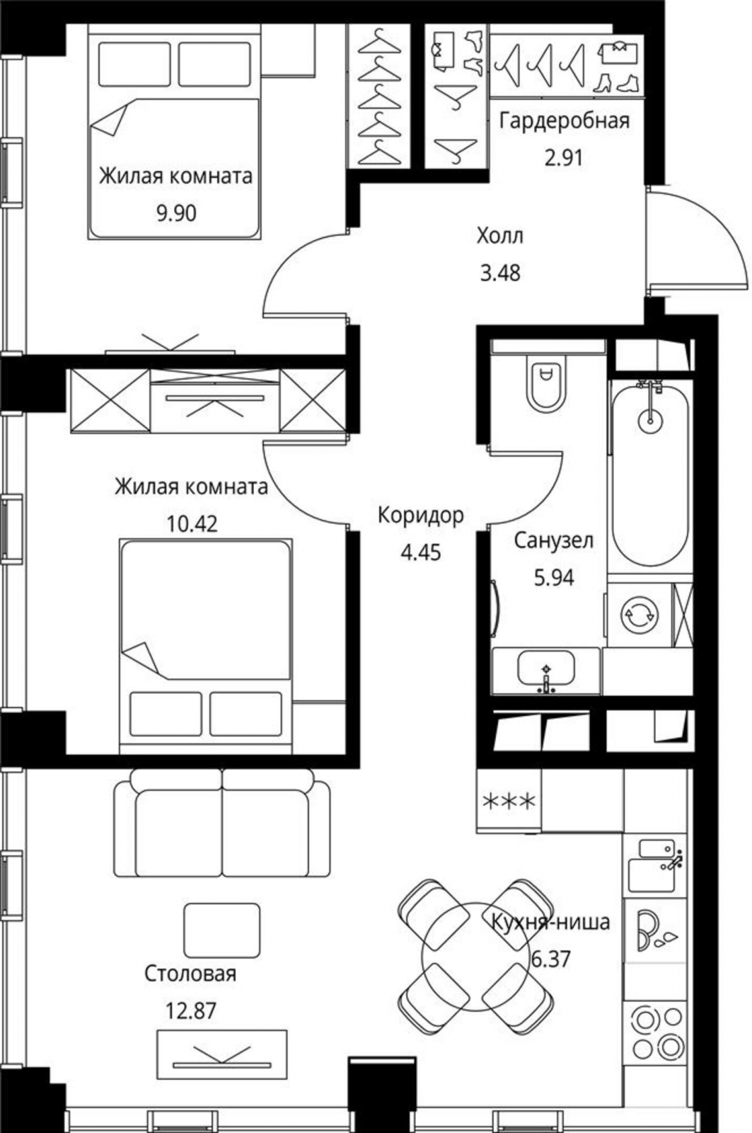 2-комнатная квартира с отделкой в ЖК City Bay на 28 этаже в 1 секции. Сдача в 4 кв. 2023 г.