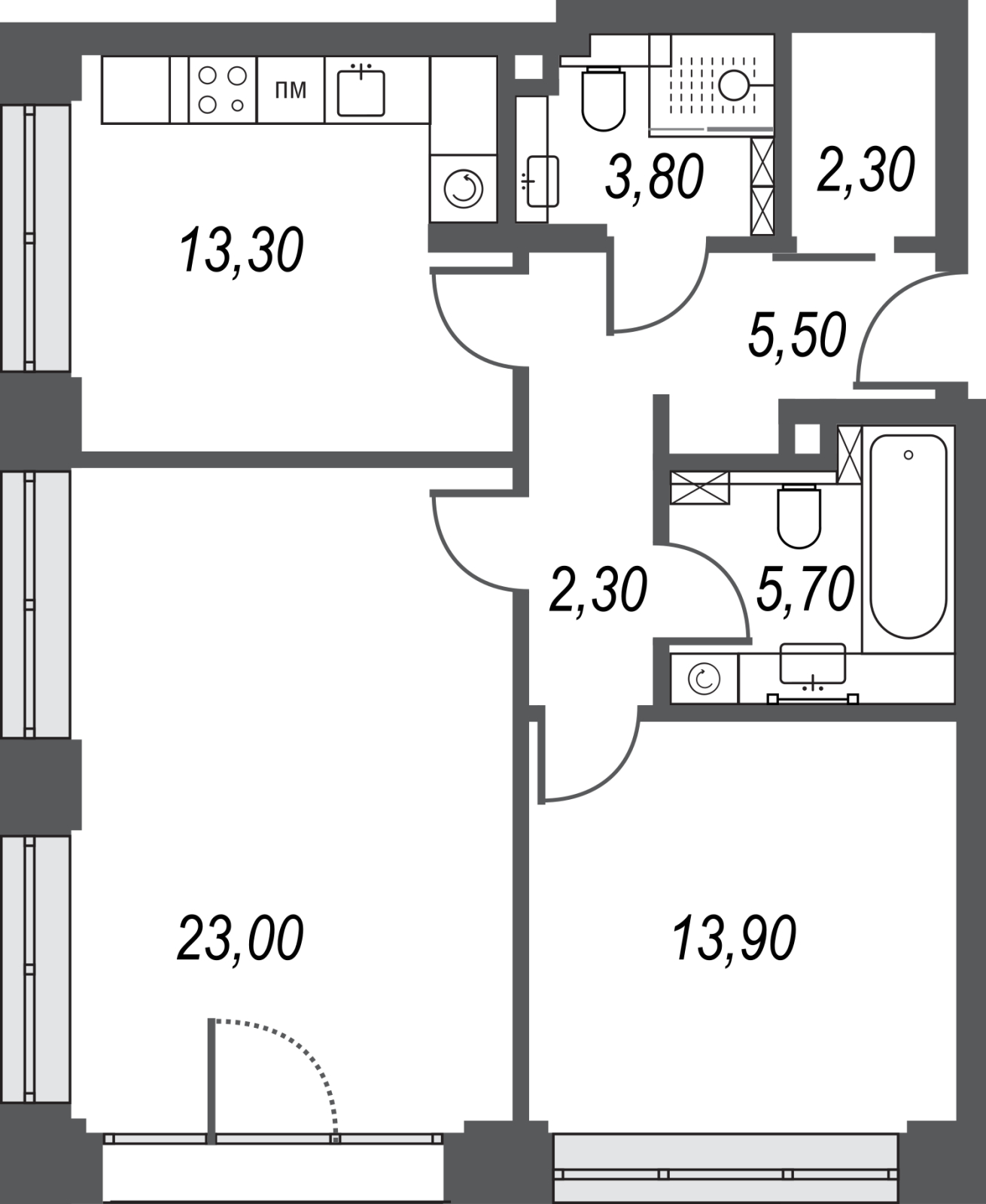 2-комнатная квартира с отделкой в ЖК Бунинские кварталы на 12 этаже в 3 секции. Сдача в 2 кв. 2026 г.