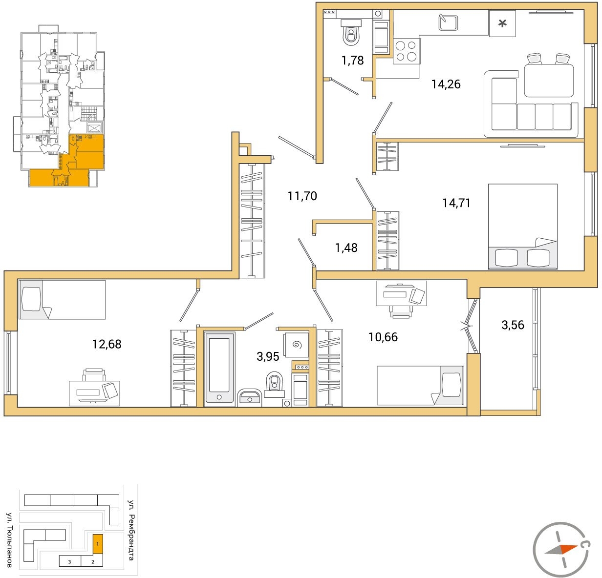 1-комнатная квартира (Студия) с отделкой в ЖК City Bay на 32 этаже в 1 секции. Сдача в 4 кв. 2023 г.