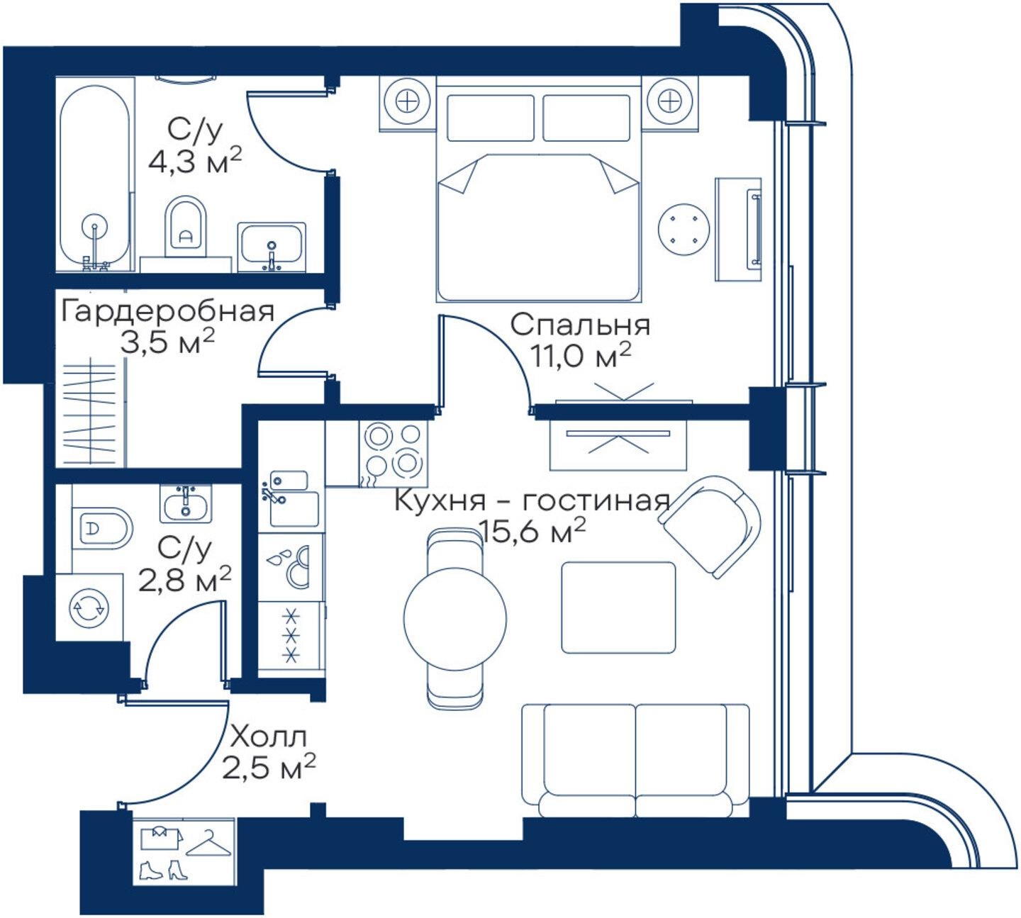 2-комнатная квартира с отделкой в ЖК City Bay на 22 этаже в 1 секции. Сдача в 3 кв. 2026 г.