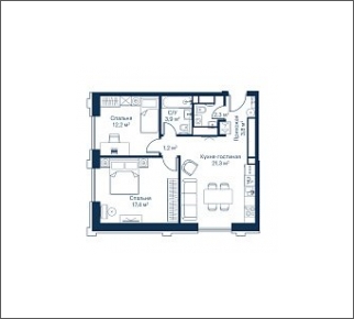 2-комнатная квартира в ЖК Миниполис Рафинад на 6 этаже в 1 секции. Сдача в 2 кв. 2021 г.