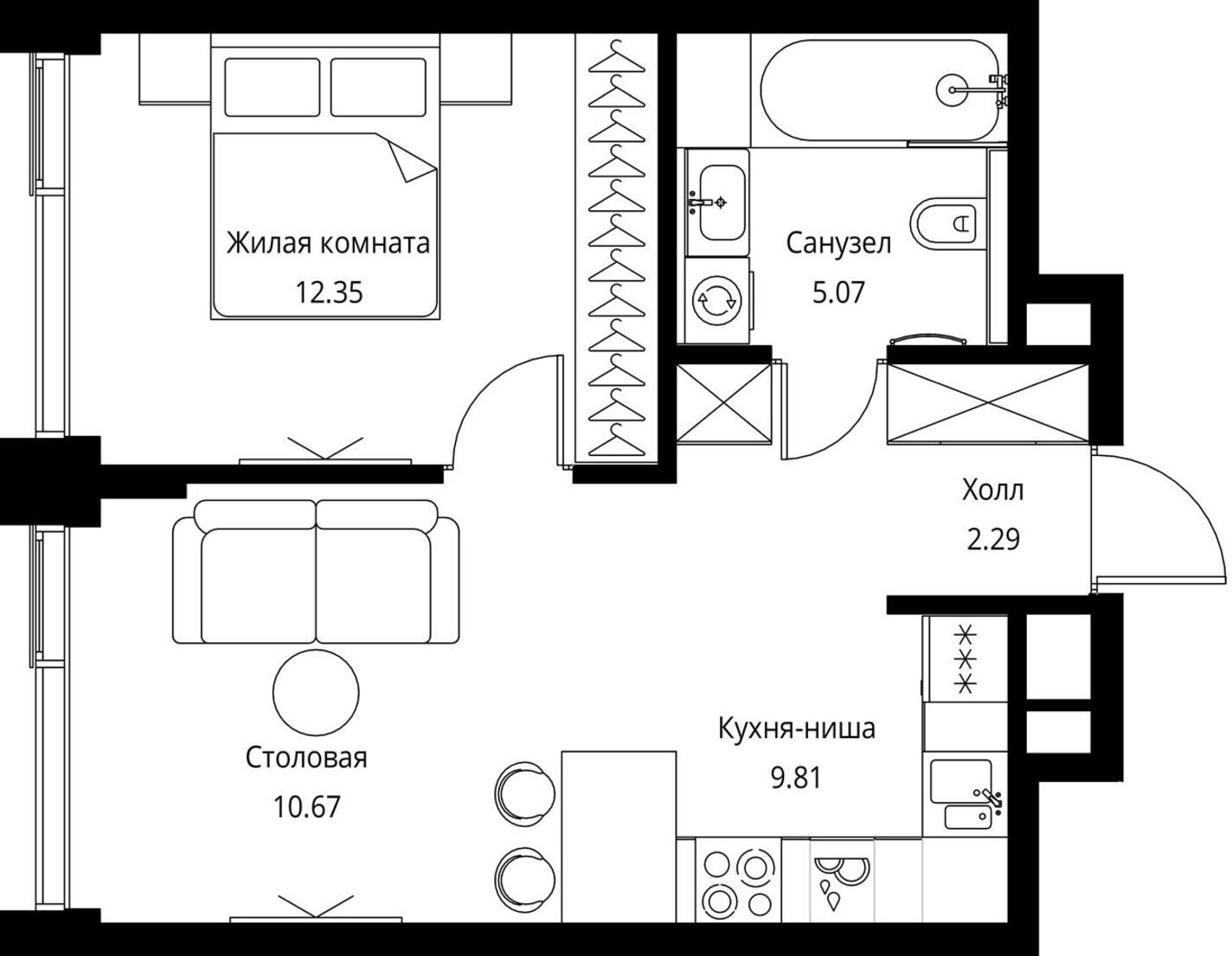 3-комнатная квартира в ЖК Symphony 34 на 44 этаже в 1 секции. Сдача в 2 кв. 2025 г.