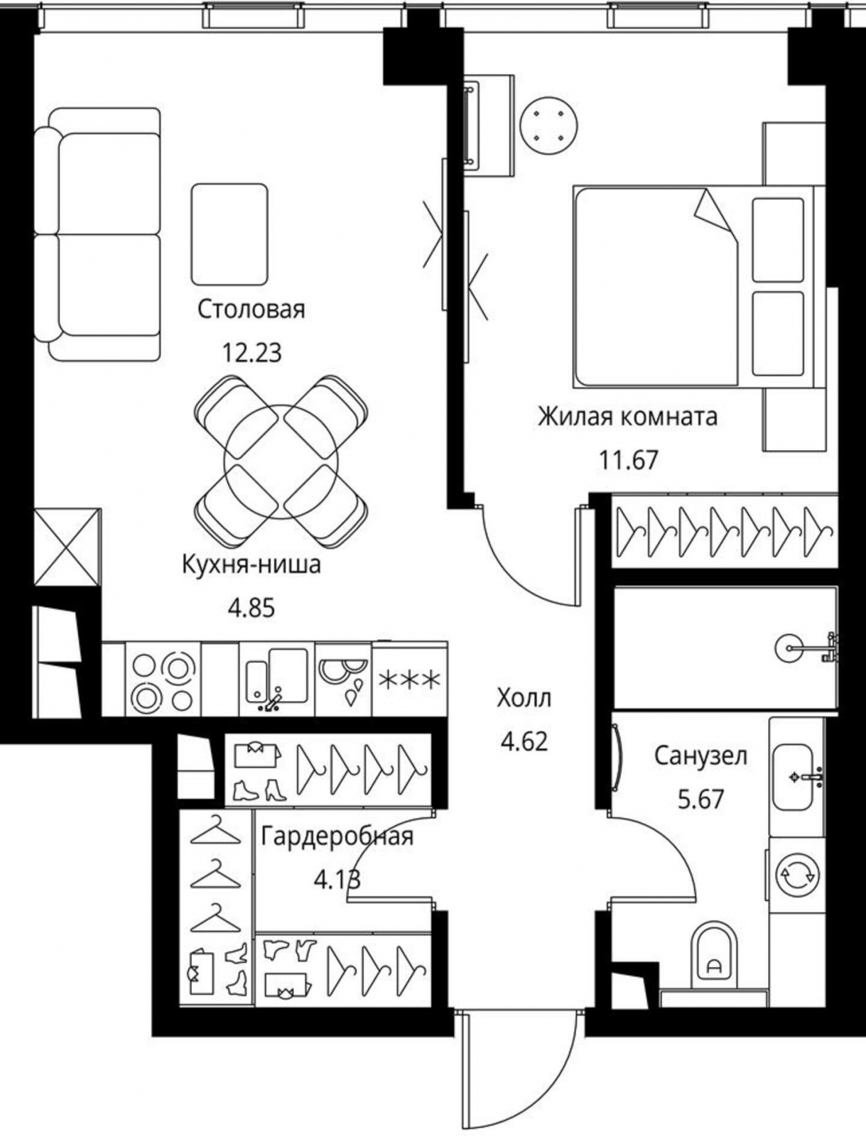 3-комнатная квартира в ЖК City Bay на 18 этаже в 1 секции. Сдача в 2 кв. 2024 г.