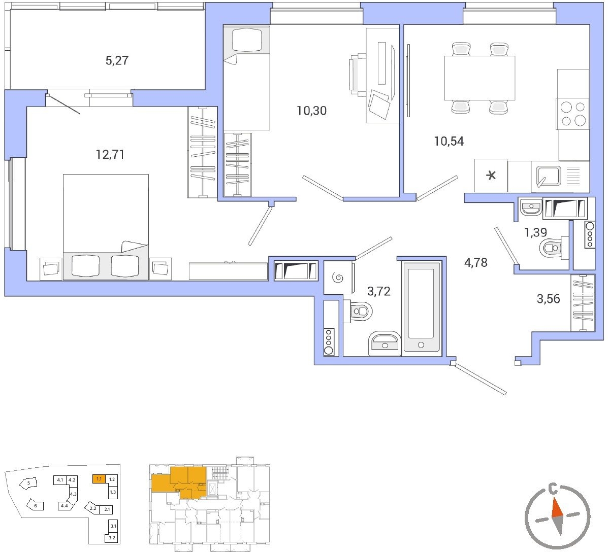 3-комнатная квартира с отделкой в ЖК Бунинские кварталы на 4 этаже в 5 секции. Сдача в 2 кв. 2026 г.