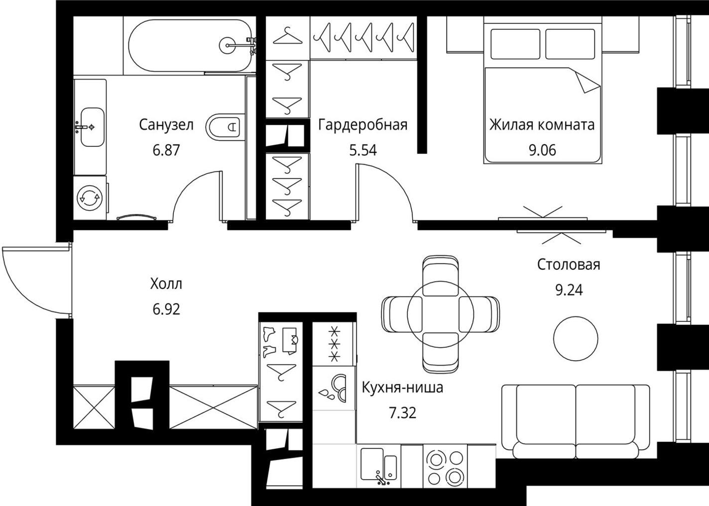 2-комнатная квартира в ЖК City Bay на 46 этаже в 1 секции. Сдача в 4 кв. 2023 г.