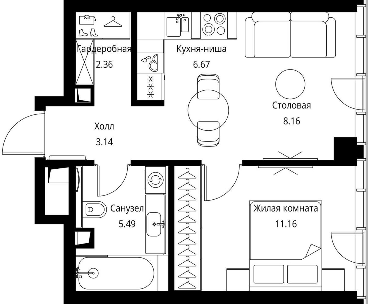 1-комнатная квартира в ЖК Symphony 34 на 3 этаже в 1 секции. Сдача в 2 кв. 2025 г.