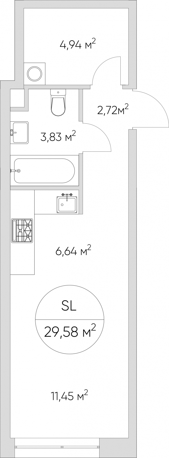 1-комнатная квартира (Студия) с отделкой в ЖК City Bay на 14 этаже в 1 секции. Сдача в 3 кв. 2026 г.