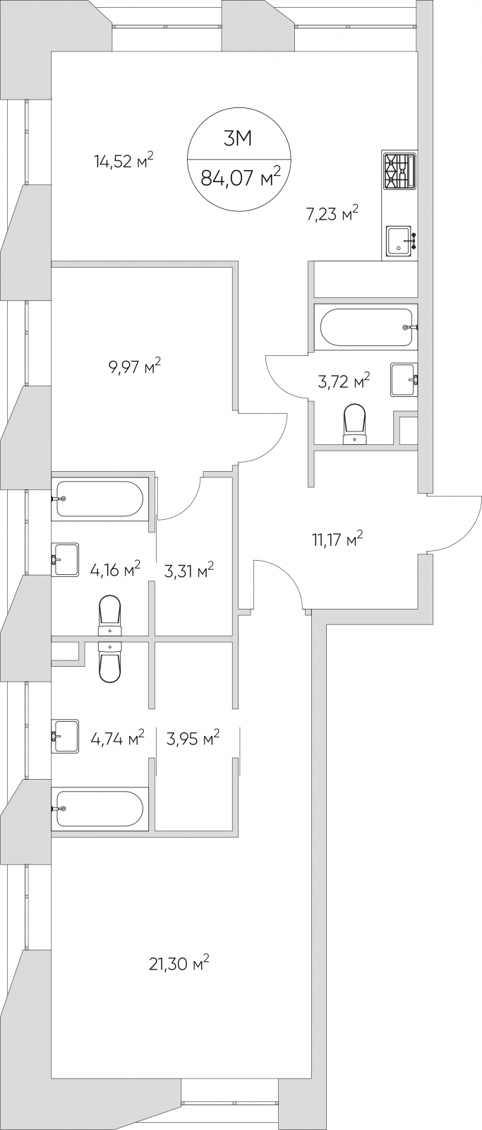3-комнатная квартира в ЖК Symphony 34 на 37 этаже в 1 секции. Сдача в 2 кв. 2025 г.