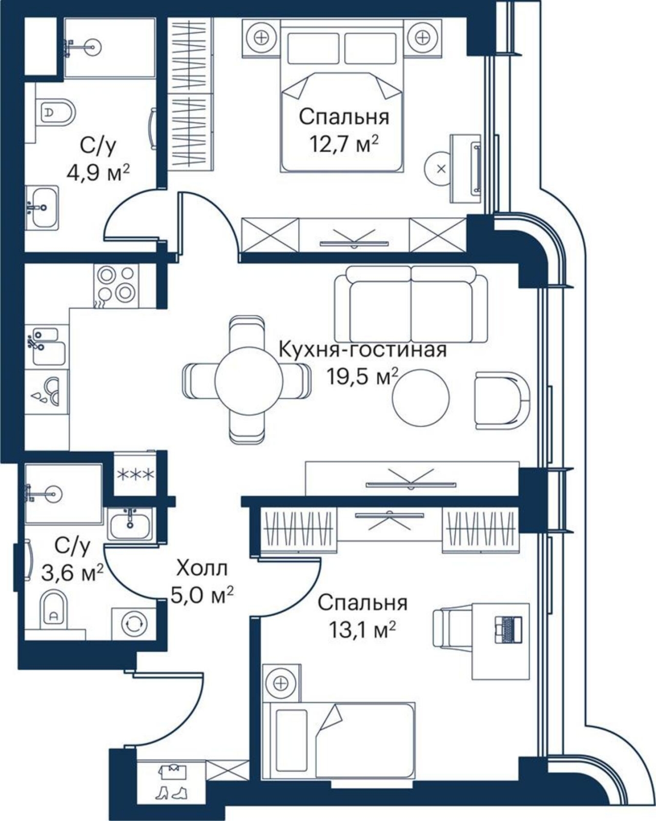 3-комнатная квартира с отделкой в ЖК Бунинские кварталы на 3 этаже в 6 секции. Сдача в 2 кв. 2026 г.