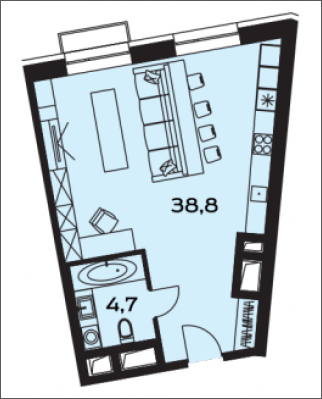 1-комнатная квартира (Студия) с отделкой в ЖК Новые Ватутинки. Центральный на 8 этаже в 7 секции. Сдача в 1 кв. 2024 г.