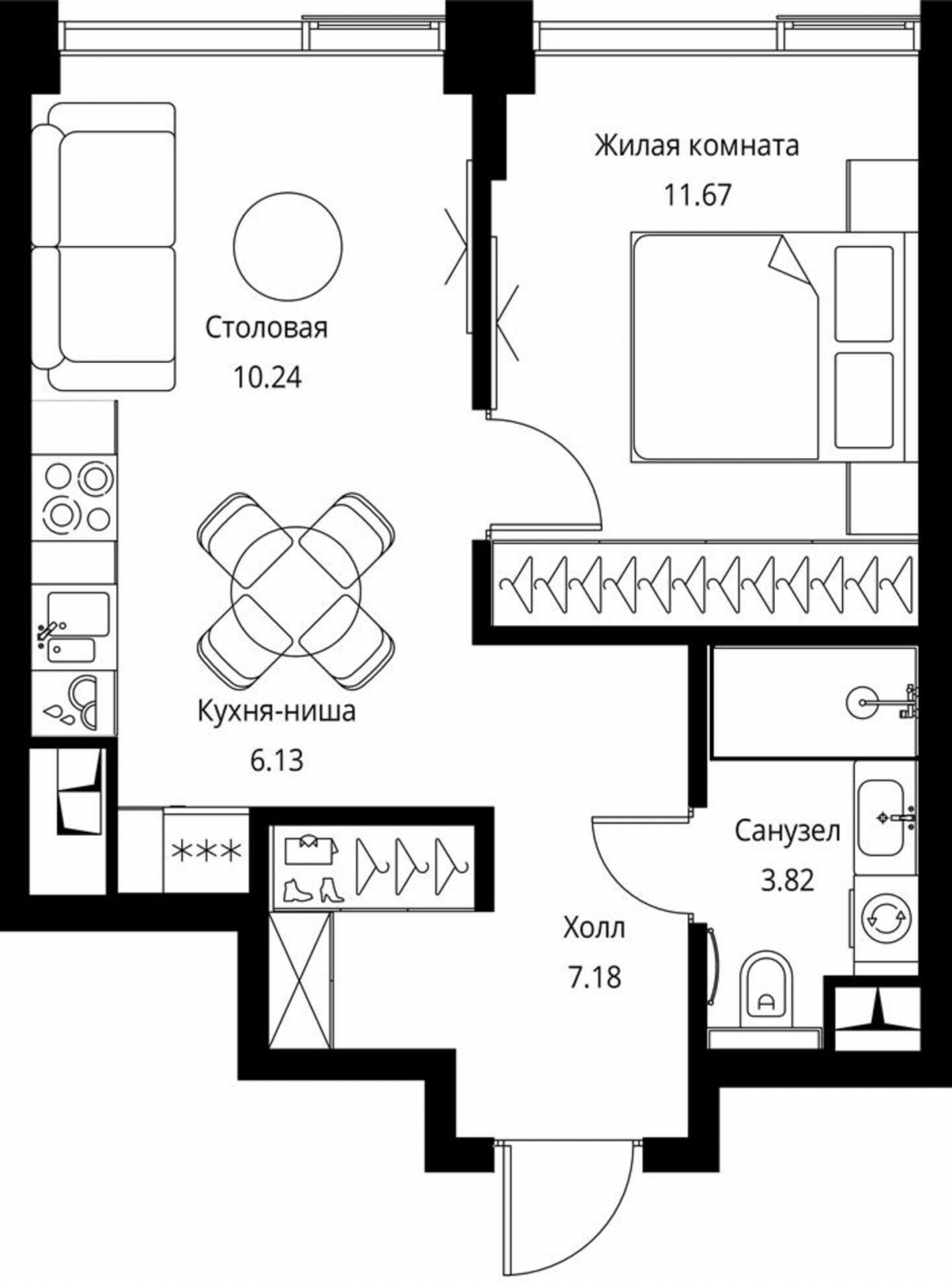 2-комнатная квартира с отделкой в ЖК City Bay на 49 этаже в 1 секции. Сдача в 2 кв. 2024 г.