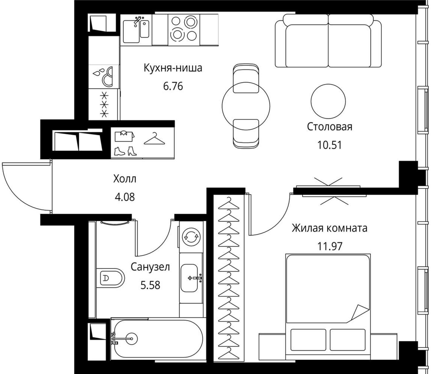 1-комнатная квартира (Студия) в ЖК Сити-комплекс Мята на 14 этаже в 1 секции. Сдача в 4 кв. 2022 г.