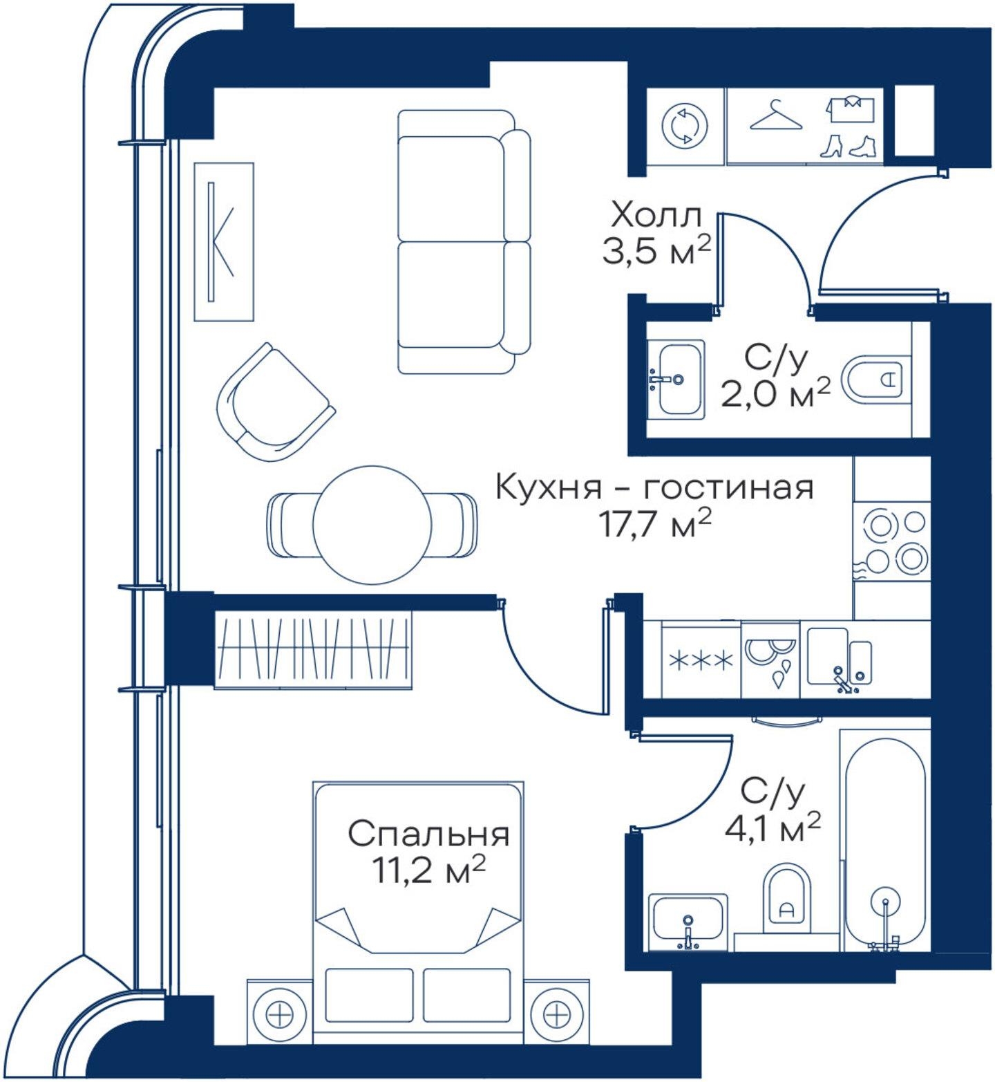 1-комнатная квартира (Студия) в ЖК Сити-комплекс Мята на 21 этаже в 1 секции. Сдача в 4 кв. 2022 г.