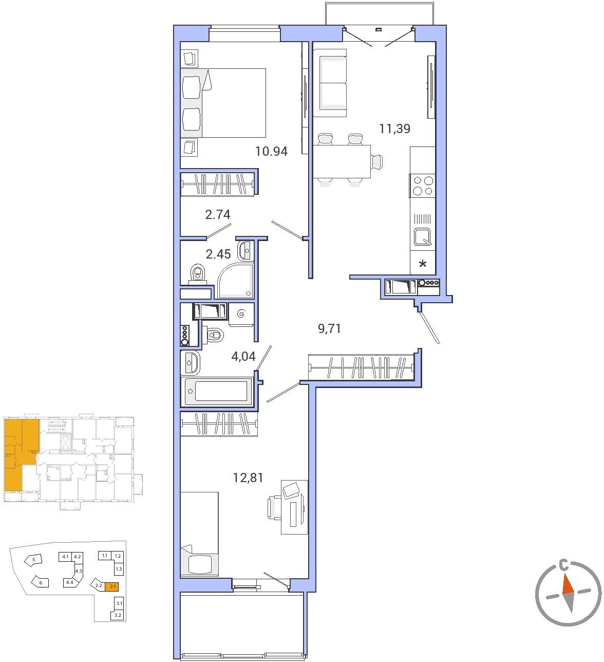 3-комнатная квартира с отделкой в ЖК City Bay на 22 этаже в 1 секции. Сдача в 3 кв. 2026 г.