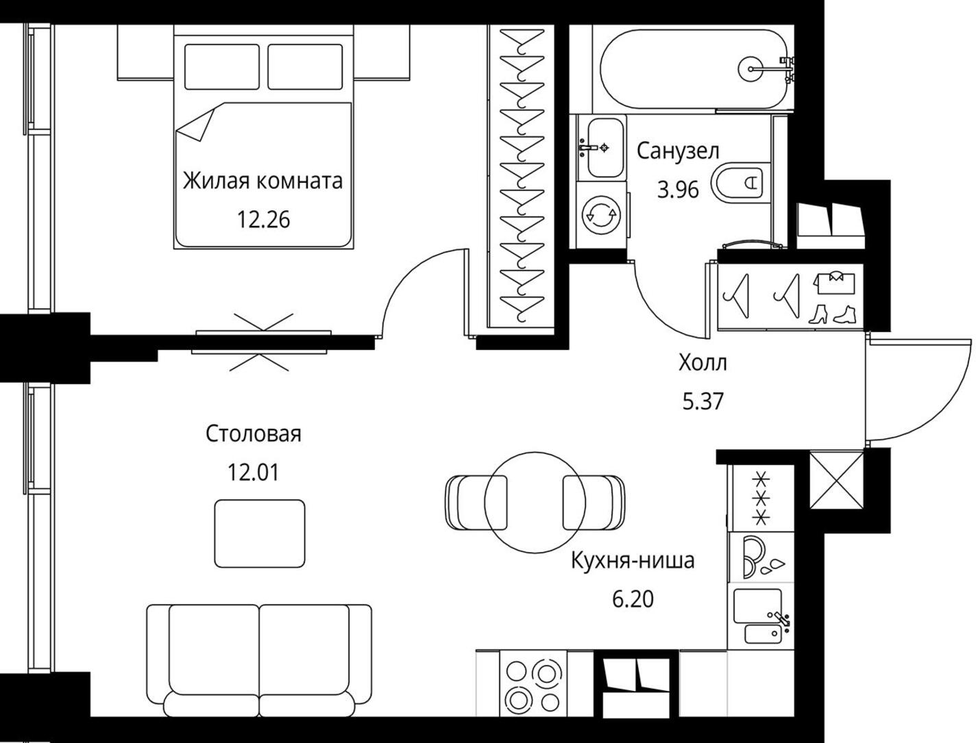 2-комнатная квартира с отделкой в ЖК City Bay на 52 этаже в 1 секции. Сдача в 2 кв. 2024 г.
