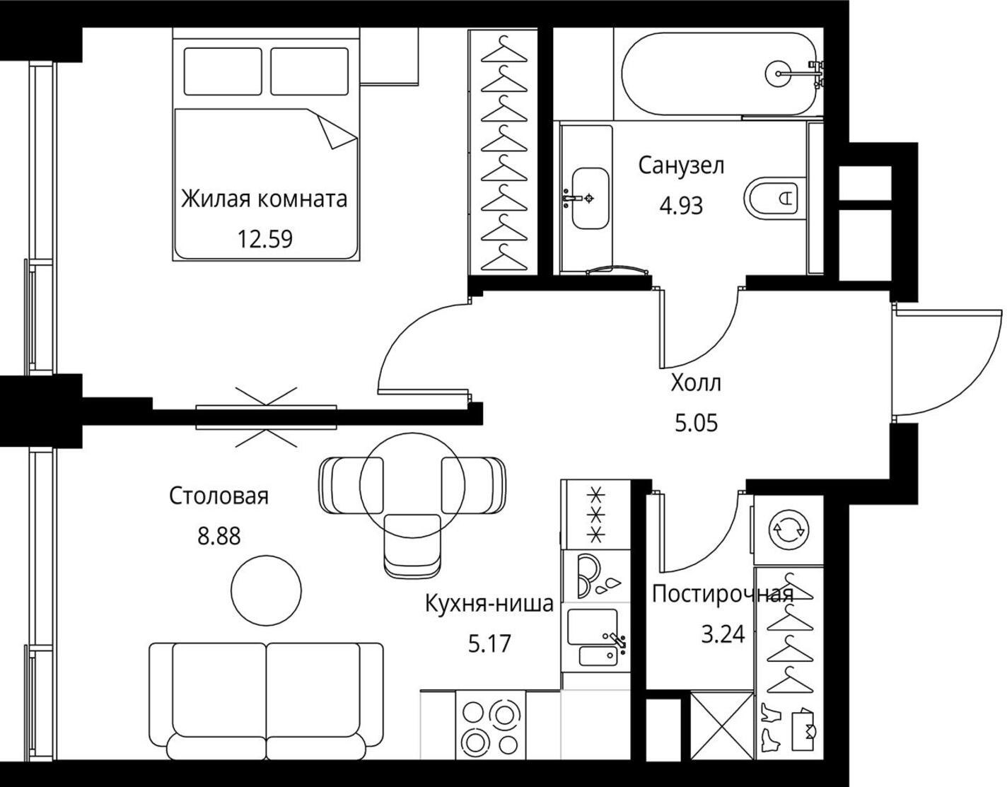 3-комнатная квартира с отделкой в ЖК City Bay на 51 этаже в 1 секции. Сдача в 2 кв. 2024 г.