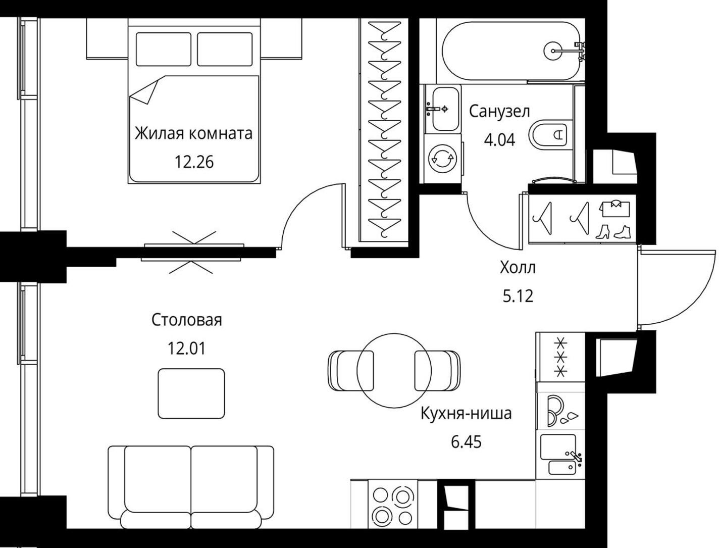 1-комнатная квартира (Студия) в ЖК HighWay на 19 этаже в 8 секции. Сдача в 4 кв. 2023 г.